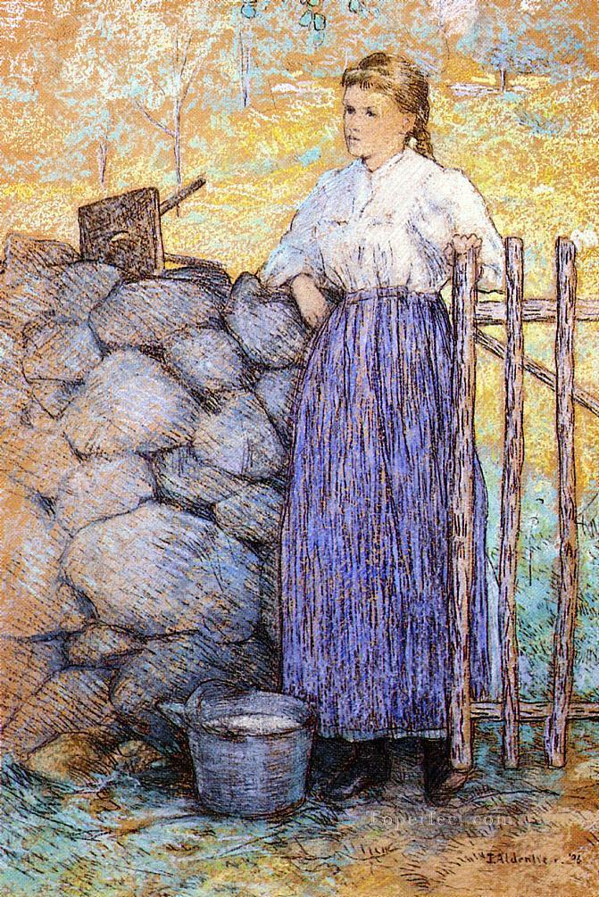 Girl Standing by a Gate Julian Alden Weir Oil Paintings